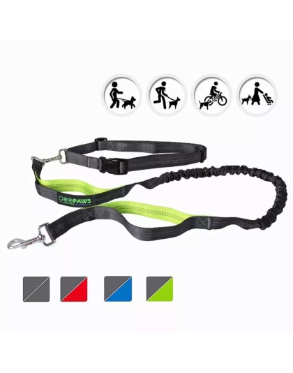 Grey - JESPET Hands Free Dog Leash for Running, Walking, Hiking Jogging for Medium & Large Dogs up to 150lbs, Durable Dual Handle Waist Leash with Reflective Bungee and Adjustable Waist - 1'' x 48''
