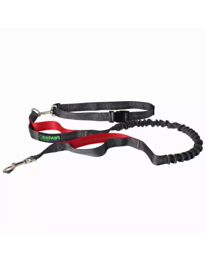 Red - JESPET Hands Free Dog Leash for Running, Walking, Hiking Jogging for Medium & Large Dogs up to 150lbs, Durable Dual Handle Waist Leash with Reflective Bungee and Adjustable Waist - 1'' x 48''
