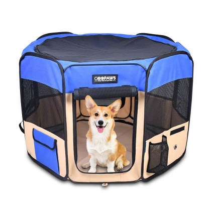 Blue - JESPET Pet Dog Playpens 36", 45" & 61" Portable Soft Dog Exercise Pen Kennel with Carry Bag for Puppy Cats Kittens Rabbits, Indoor/Outdoor Use - 45x45x24 Inch