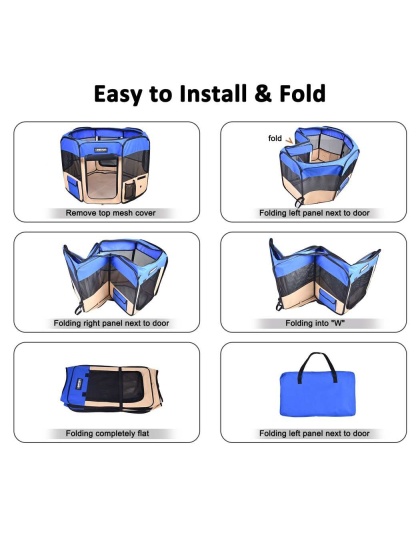 Blue - JESPET Pet Dog Playpens 36", 45" & 61" Portable Soft Dog Exercise Pen Kennel with Carry Bag for Puppy Cats Kittens Rabbits, Indoor/Outdoor Use - 45x45x24 Inch