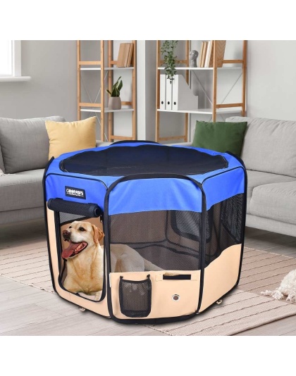 Blue - JESPET Pet Dog Playpens 36", 45" & 61" Portable Soft Dog Exercise Pen Kennel with Carry Bag for Puppy Cats Kittens Rabbits, Indoor/Outdoor Use - 45x45x24 Inch