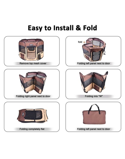 Coffee - JESPET Pet Dog Playpens 36", 45" & 61" Portable Soft Dog Exercise Pen Kennel with Carry Bag for Puppy Cats Kittens Rabbits, Indoor/Outdoor Use - 45x45x24 Inch