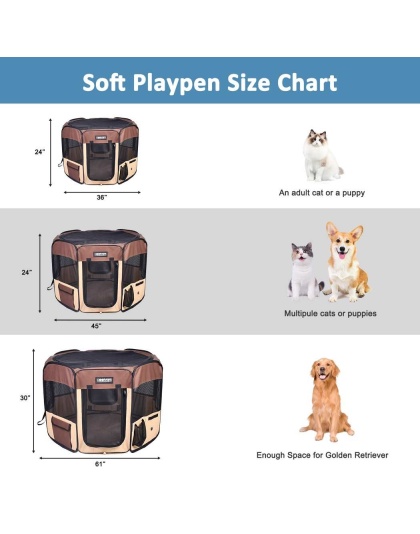 Coffee - JESPET Pet Dog Playpens 36", 45" & 61" Portable Soft Dog Exercise Pen Kennel with Carry Bag for Puppy Cats Kittens Rabbits, Indoor/Outdoor Use - 45x45x24 Inch