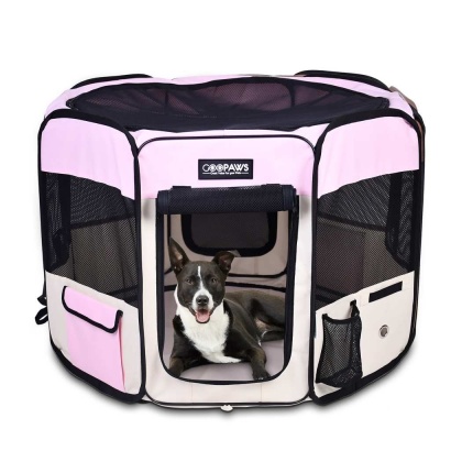 Pink - JESPET Pet Dog Playpens 36", 45" & 61" Portable Soft Dog Exercise Pen Kennel with Carry Bag for Puppy Cats Kittens Rabbits, Indoor/Outdoor Use - 45x45x24 Inch