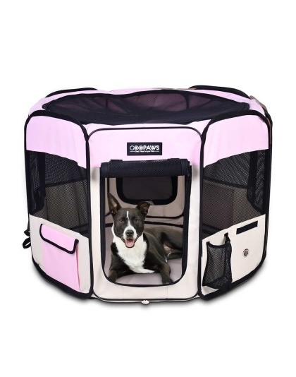 Pink - JESPET Pet Dog Playpens 36", 45" & 61" Portable Soft Dog Exercise Pen Kennel with Carry Bag for Puppy Cats Kittens Rabbits, Indoor/Outdoor Use - 45x45x24 Inch