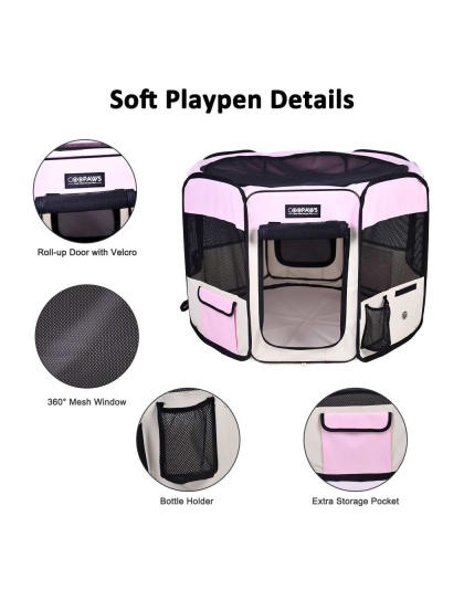 Pink - JESPET Pet Dog Playpens 36", 45" & 61" Portable Soft Dog Exercise Pen Kennel with Carry Bag for Puppy Cats Kittens Rabbits, Indoor/Outdoor Use - 45x45x24 Inch