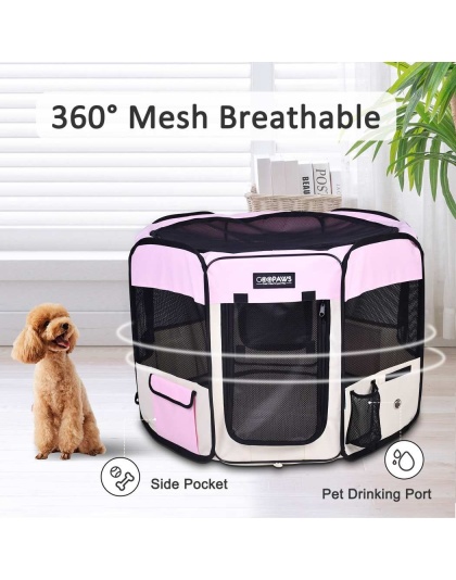 Pink - JESPET Pet Dog Playpens 36", 45" & 61" Portable Soft Dog Exercise Pen Kennel with Carry Bag for Puppy Cats Kittens Rabbits, Indoor/Outdoor Use - 45x45x24 Inch