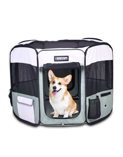 Shale Green - JESPET Pet Dog Playpens 36", 45" & 61" Portable Soft Dog Exercise Pen Kennel with Carry Bag for Puppy Cats Kittens Rabbits, Indoor/Outdoor Use - 45x45x24 Inch