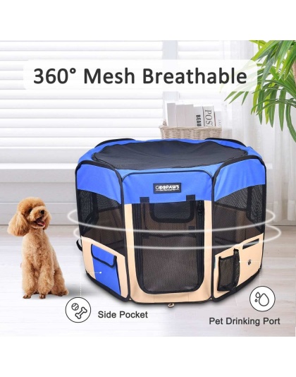 Blue - JESPET Pet Dog Playpens 36", 45" & 61" Portable Soft Dog Exercise Pen Kennel with Carry Bag for Puppy Cats Kittens Rabbits, Indoor/Outdoor Use - 61x61x30 Inch