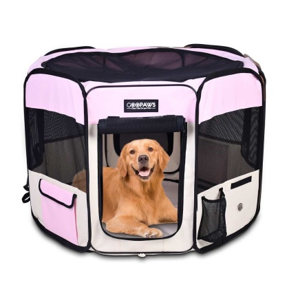 Pink - JESPET Pet Dog Playpens 36", 45" & 61" Portable Soft Dog Exercise Pen Kennel with Carry Bag for Puppy Cats Kittens Rabbits, Indoor/Outdoor Use - 61x61x30 Inch