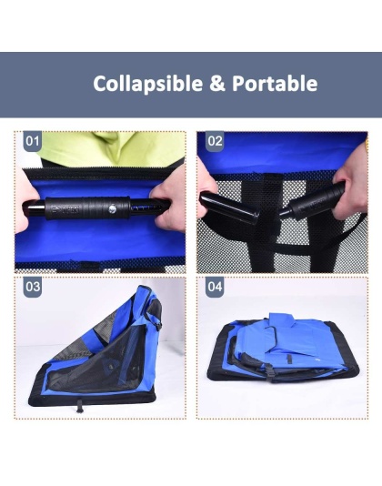 Blue - JESPET Soft Pet Crates Kennel, 3 Door Soft Sided Folding Travel Pet Carrier with Straps and Fleece Mat for Dogs, Cats, Rabbits, Indoor/Outdoor Use with Grey, Blue & Beige, Black - 36"L x 24"W x 27"H