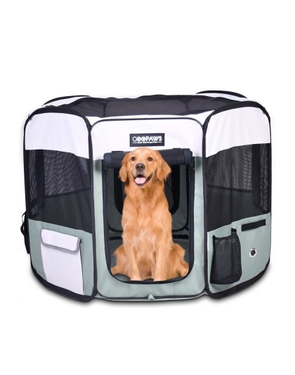 Shale Green - JESPET Pet Dog Playpens 36", 45" & 61" Portable Soft Dog Exercise Pen Kennel with Carry Bag for Puppy Cats Kittens Rabbits, Indoor/Outdoor Use - 61x61x30 Inch