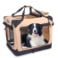 Beige - JESPET Soft Pet Crates Kennel, 3 Door Soft Sided Folding Travel Pet Carrier with Straps and Fleece Mat for Dogs, Cats, Rabbits, Indoor/Outdoor Use with Grey, Blue & Beige, Black - 36"L x 24"W x 27"H