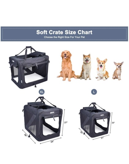 Black - JESPET Soft Pet Crates Kennel, 3 Door Soft Sided Folding Travel Pet Carrier with Straps and Fleece Mat for Dogs, Cats, Rabbits, Indoor/Outdoor Use with Grey, Blue & Beige, Black - 36"L x 24"W x 27"H