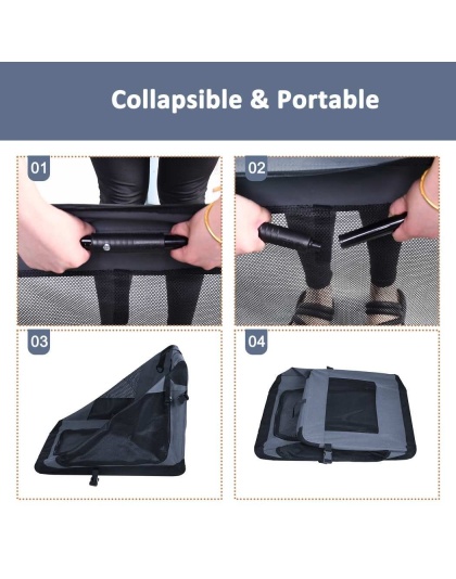 Grey - JESPET Soft Pet Crates Kennel, 3 Door Soft Sided Folding Travel Pet Carrier with Straps and Fleece Mat for Dogs, Cats, Rabbits, Indoor/Outdoor Use with Grey, Blue & Beige, Black - 26"L x 20"W x 20"H