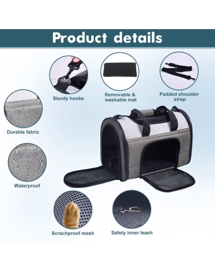 Smoke Grey - JESPET Soft-Sided Kennel Pet Carrier for Small Dogs, Cats, Puppy, Airline Approved Cat Carriers Dog Carrier Collapsible, Travel Handbag & Car Seat - 16" x 10" x 11"