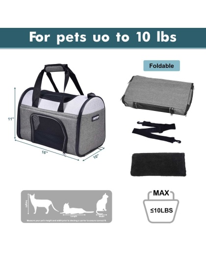 Smoke Grey - JESPET Soft-Sided Kennel Pet Carrier for Small Dogs, Cats, Puppy, Airline Approved Cat Carriers Dog Carrier Collapsible, Travel Handbag & Car Seat - 16" x 10" x 11"