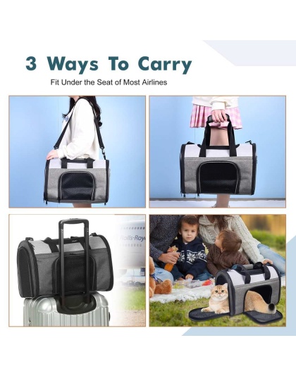 Smoke Grey - JESPET Soft-Sided Kennel Pet Carrier for Small Dogs, Cats, Puppy, Airline Approved Cat Carriers Dog Carrier Collapsible, Travel Handbag & Car Seat - 16" x 10" x 11"