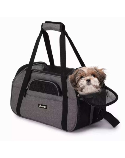 Smoke Grey - JESPET Soft-Sided Kennel Pet Carrier for Small Dogs, Cats, Puppy, Airline Approved Cat Carriers Dog Carrier Collapsible, Travel Handbag & Car Seat - 17" x 9" x 11.5"