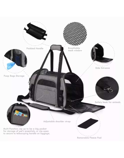 Smoke Grey - JESPET Soft-Sided Kennel Pet Carrier for Small Dogs, Cats, Puppy, Airline Approved Cat Carriers Dog Carrier Collapsible, Travel Handbag & Car Seat - 17" x 9" x 11.5"