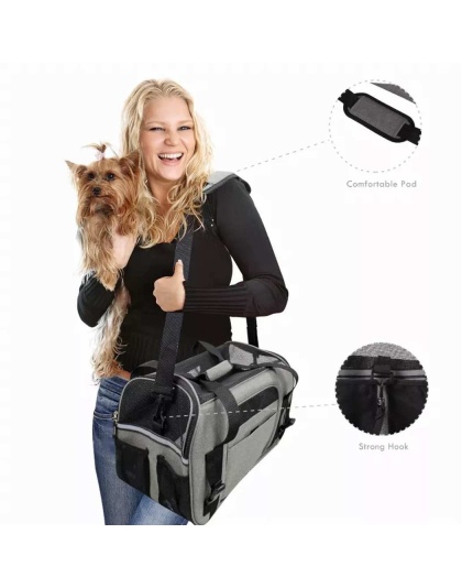 Smoke Grey - JESPET Soft-Sided Kennel Pet Carrier for Small Dogs, Cats, Puppy, Airline Approved Cat Carriers Dog Carrier Collapsible, Travel Handbag & Car Seat - 17" x 9" x 11.5"