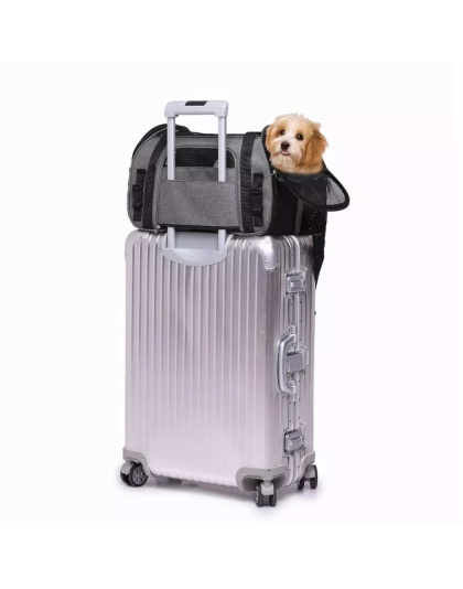 Smoke Grey - JESPET Soft-Sided Kennel Pet Carrier for Small Dogs, Cats, Puppy, Airline Approved Cat Carriers Dog Carrier Collapsible, Travel Handbag & Car Seat - 17" x 9" x 11.5"