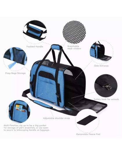 Turquoise Blue - JESPET Soft-Sided Kennel Pet Carrier for Small Dogs, Cats, Puppy, Airline Approved Cat Carriers Dog Carrier Collapsible, Travel Handbag & Car Seat - 17" x 9" x 11.5"