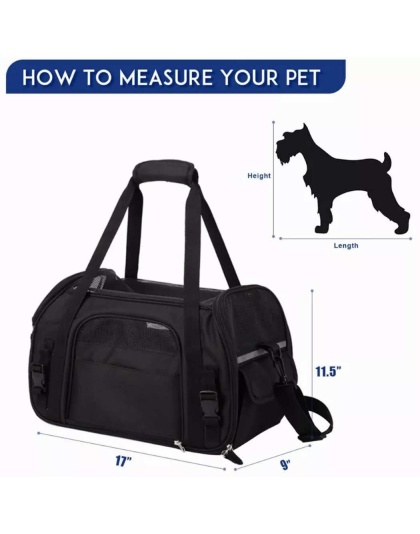Black - JESPET Soft-Sided Kennel Pet Carrier for Small Dogs, Cats, Puppy, Airline Approved Cat Carriers Dog Carrier Collapsible, Travel Handbag & Car Seat - 17" x 9" x 11.5"