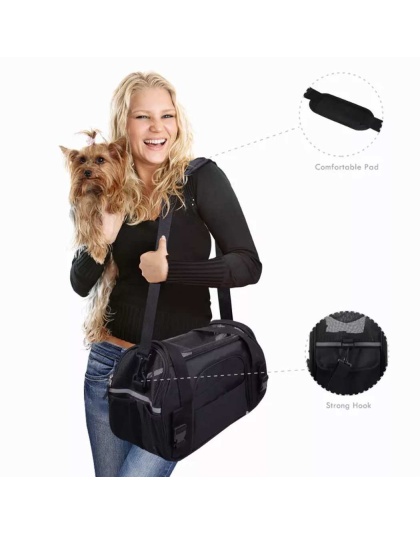 Black - JESPET Soft-Sided Kennel Pet Carrier for Small Dogs, Cats, Puppy, Airline Approved Cat Carriers Dog Carrier Collapsible, Travel Handbag & Car Seat - 17" x 9" x 11.5"