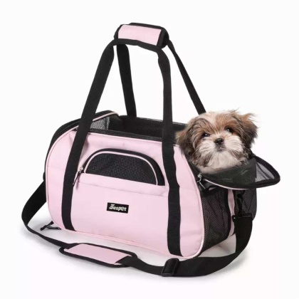 Pink - JESPET Soft-Sided Kennel Pet Carrier for Small Dogs, Cats, Puppy, Airline Approved Cat Carriers Dog Carrier Collapsible, Travel Handbag & Car Seat - 17" x 9" x 11.5"