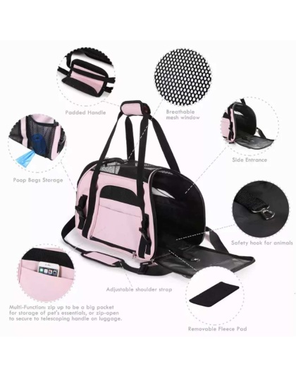 Pink - JESPET Soft-Sided Kennel Pet Carrier for Small Dogs, Cats, Puppy, Airline Approved Cat Carriers Dog Carrier Collapsible, Travel Handbag & Car Seat - 19" x 10" x 13"