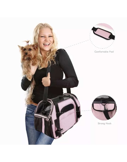 Pink - JESPET Soft-Sided Kennel Pet Carrier for Small Dogs, Cats, Puppy, Airline Approved Cat Carriers Dog Carrier Collapsible, Travel Handbag & Car Seat - 19" x 10" x 13"