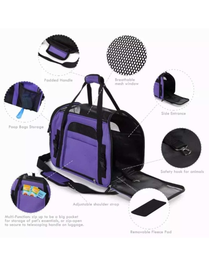 Purple - JESPET Soft-Sided Kennel Pet Carrier for Small Dogs, Cats, Puppy, Airline Approved Cat Carriers Dog Carrier Collapsible, Travel Handbag & Car Seat - 19" x 10" x 13"