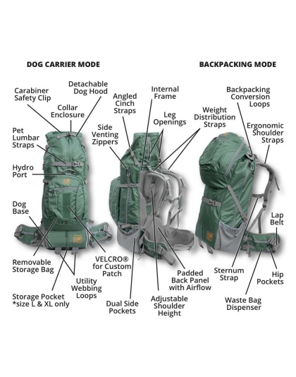 Myrtle Green - Kolossus | Big Dog Carrier & Backpacking Pack - XX-Large (26"-29" from collar to tail)